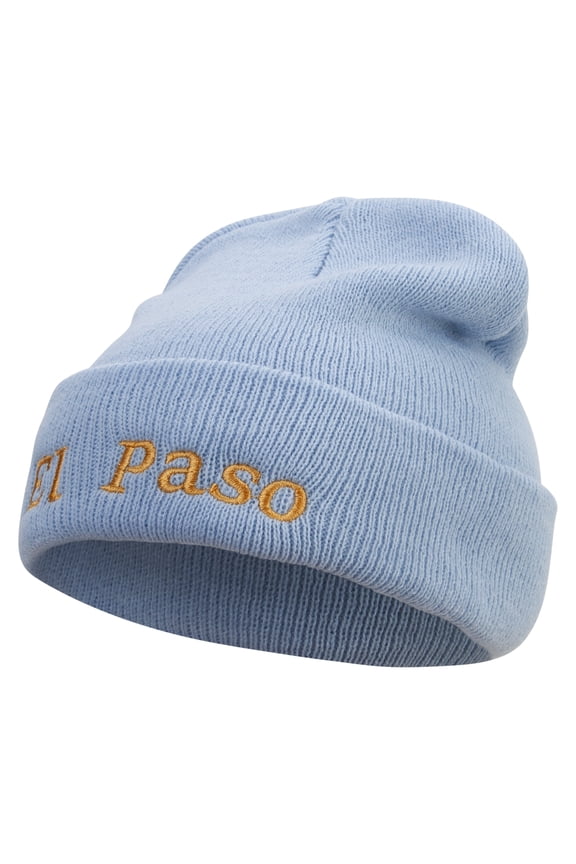 El Paso Logo Embroidered Super Stretch Knit Watch Cap Beanie - Columbia Blue OSFM