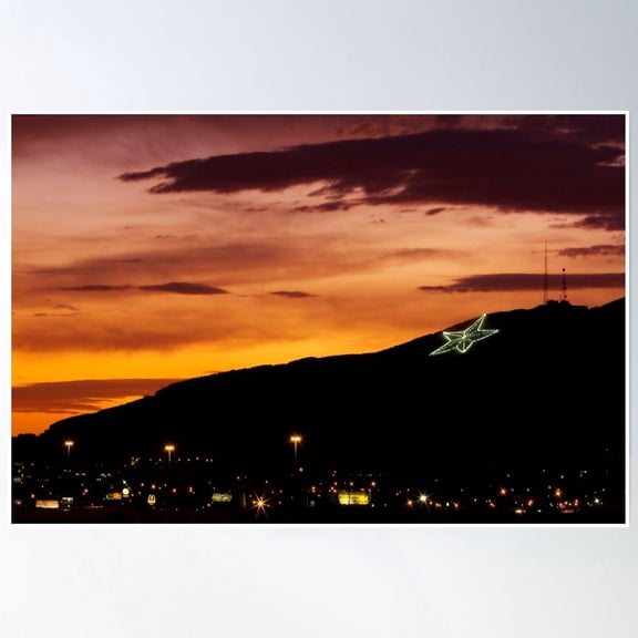 El Paso Star On The Mountain Poster Wall Art, 12x18 UNFRAMED