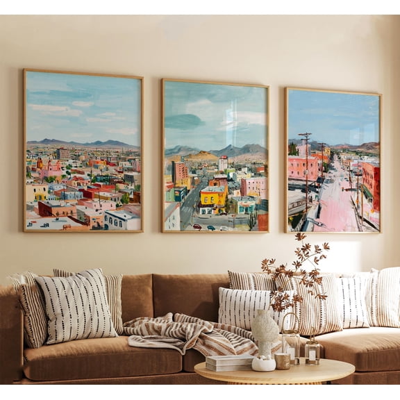 El Paso Texas Poster Travel Wall Art Usa Desert City Mountain Print Vintage Minimalist Style Set 3