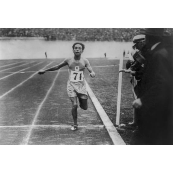 El Quafi Of South Africa Winning The Olympic Marathon For France History (36 x 24)