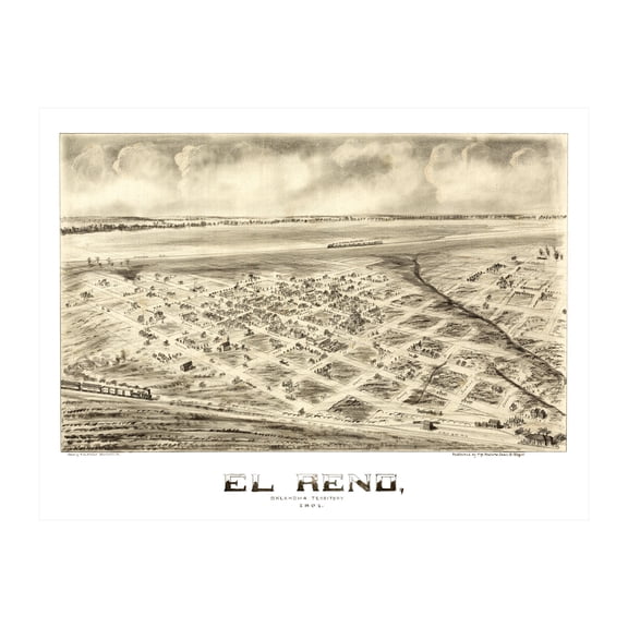 El Reno Art, 1891 Vintage Map of El Reno Oklahoma, OK History Wall Decor Gift, Old El Reno Map - 24" x 18" Unframed Print