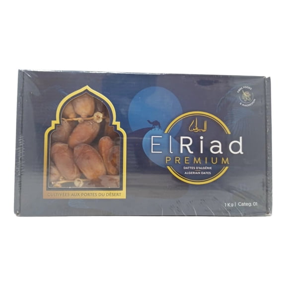 El Riad Premium Deglet Nour Algerian Dates 1 Kg (2.20 lb) Naturally Sweet, Rich in Fiber & Magnesium for Healthy Snacking & Baking