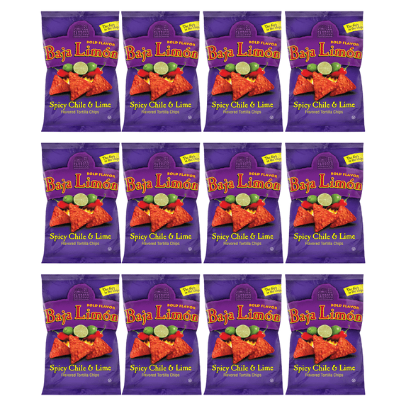 El Sabroso Baja Limón Spicy Chile & Lime Flavored Tortilla Chips, 3 oz Bags (Pack of 12)