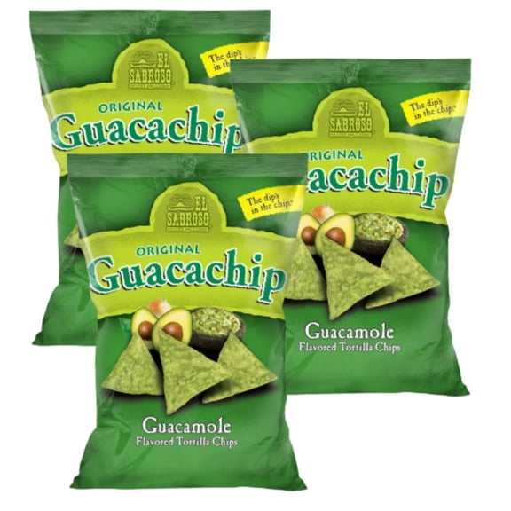 El Sabroso Guacachip Guacamole Flavored Tortilla Chips 5oz Zesty Crunchy Texture Corn Chips for Kids Adults Snacks Home Movie Night Travel Summer Parties and On the Go Snacking Pack of 3