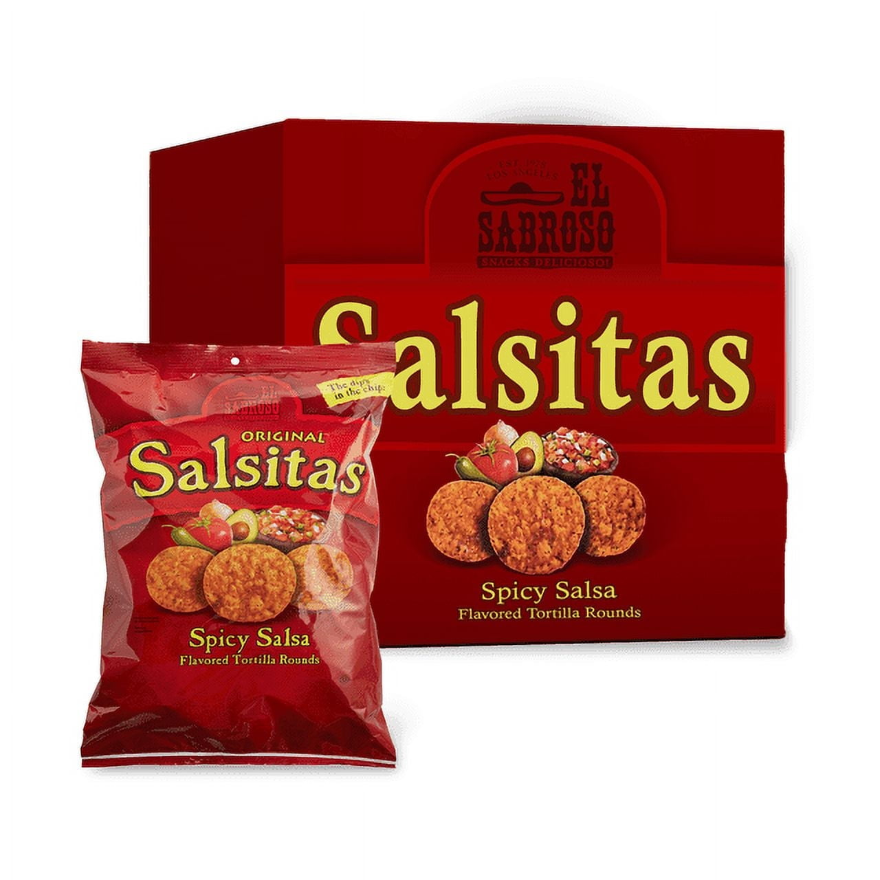 El Sabroso Salsitas Spicy Salsa Tortilla Chips, 3 oz (Pack of 12) – Bold Crunchy Snack, Zesty Tortilla Chips