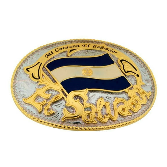 El Salvador Belt Buckle Central American Flag Gold Silver Metal Mens Fashion New