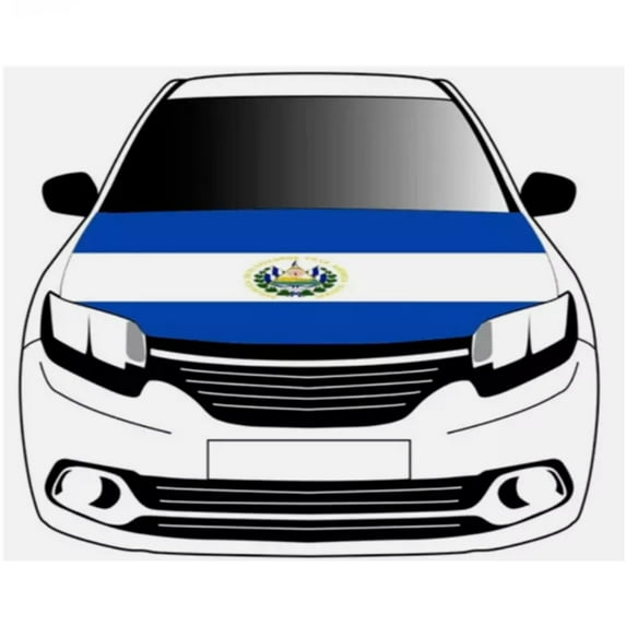 El Salvador Car Hood Cover, Flag 4x5ft Car Bonnet Banner, Universal Fit, Elastic Polyester, Stretchable, Patriotic Automotive Hood Covers, Patriot Gifts