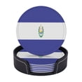 thumbnail image 1 of El Salvador Flags Coasters With Leather Holder Set Of 6 Round Coasters for Home and Kitchen Decor, 1 of 7