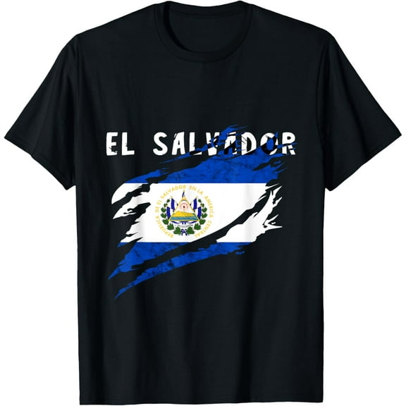 El Salvador Heroic Salvadorean Flag Salvadoran Roots T-ShirtMen and women, Black T-shirt, size: Extra large