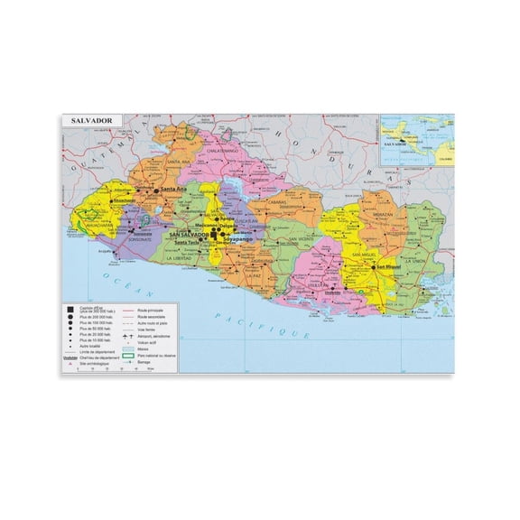 El Salvador Map Posters Poster Decorative Painting Canvas Wall Art Living Room Posters Bedroom Painting 24x36inch(60x90cm)