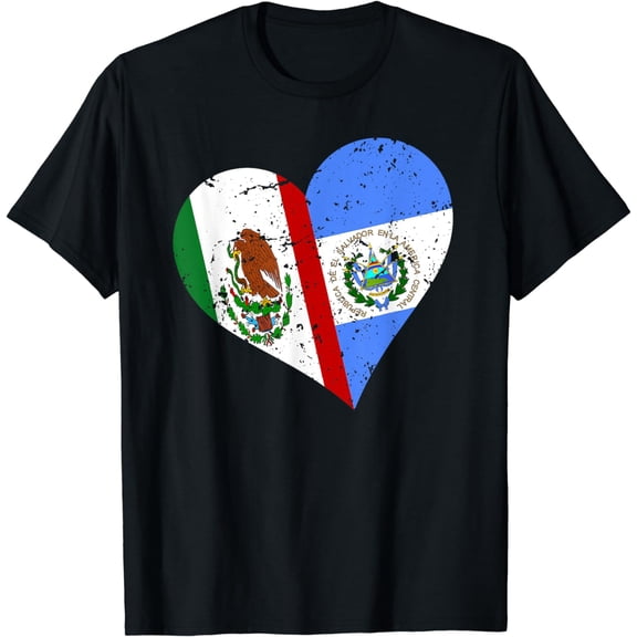 El Salvador Mexico Heart Distressed Salvadorian Mexican Flag T-Shirt