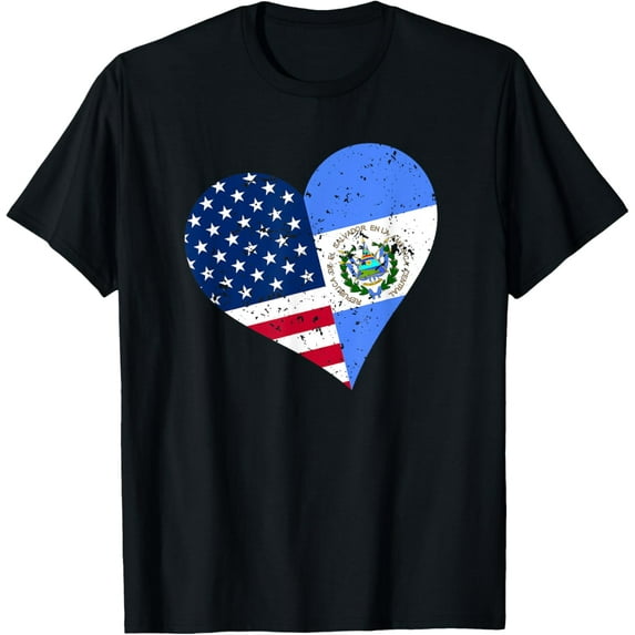 El Salvador USA Heart Distressed Salvadorian American Flag T-Shirt