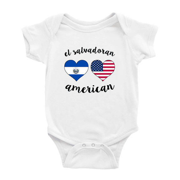 El Salvadoran American Flag Two Hearts Baby Romper (White, 12-18 Months)