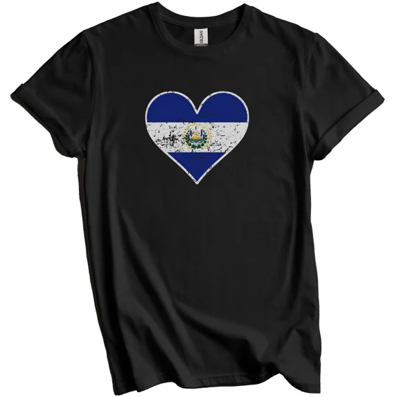 El Salvadorian Flag Heart El Salvador Love Distressed T-Shirt