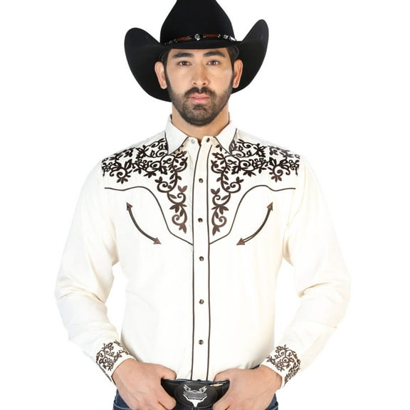 Men's Beige Embroidered Long Sleeve Western Shirt 'El Señor de los Cielos' 126703