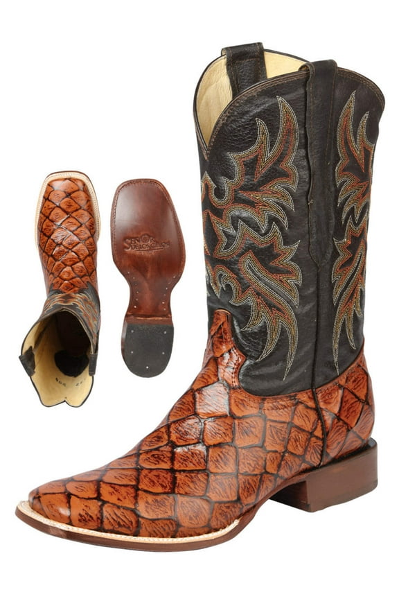 Men's Monster Fish Printed Western Cowboy Boots 'El Señor de los Cielos' Cogñac 44933