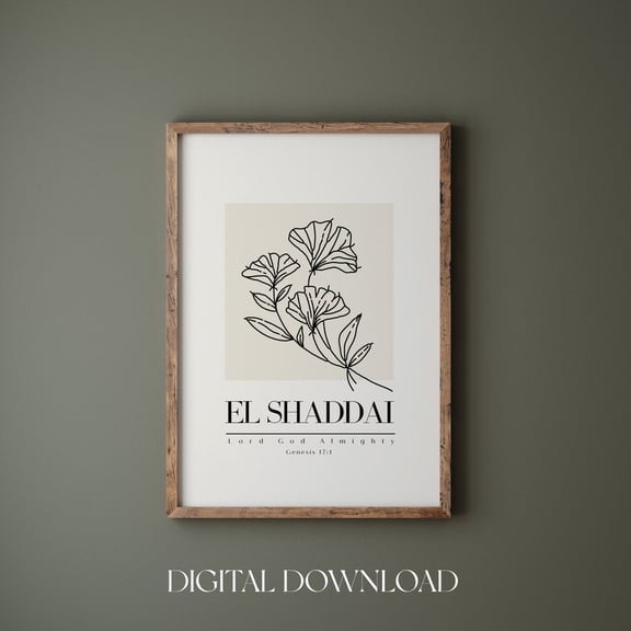 El Shaddai Wildflower Wall Art Print Hebrew Name Decor