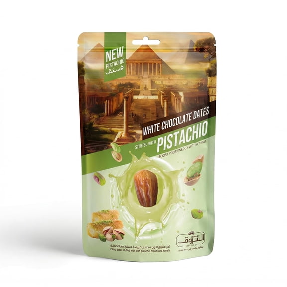 El Sherouk Dates Covered with Pistachio Cream and Stuffed with Crunchy Kunafa Premium Dessert Stuffed Dates 250 g (8.82 oz)