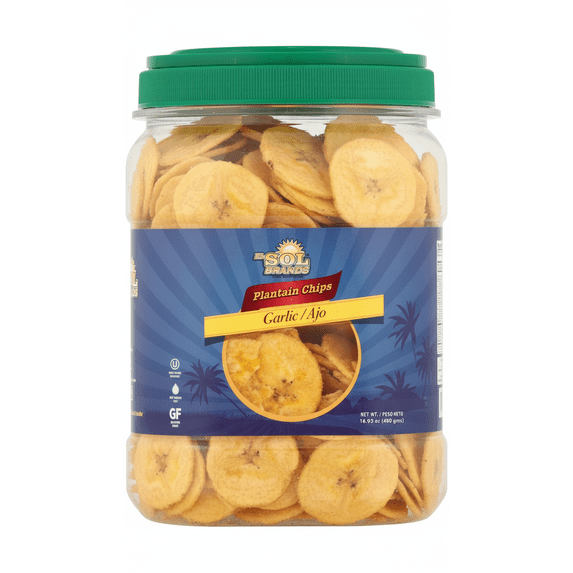 El Sol Brands Plantain Chips Lightly Garlic / Ajo, Kosher Gluten Free