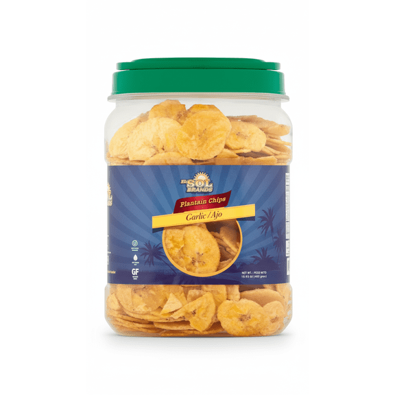 El Sol Brands Plantain Chips Lightly Garlic / Ajo, Kosher Gluten Free