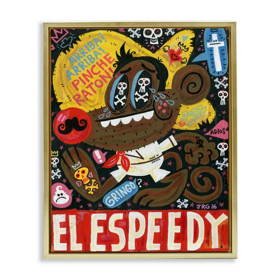 Stupell Industries El Speedy Culture Collage Gold Framed Floater Canvas Wall Art, design by Jorge R. Gutierrez
