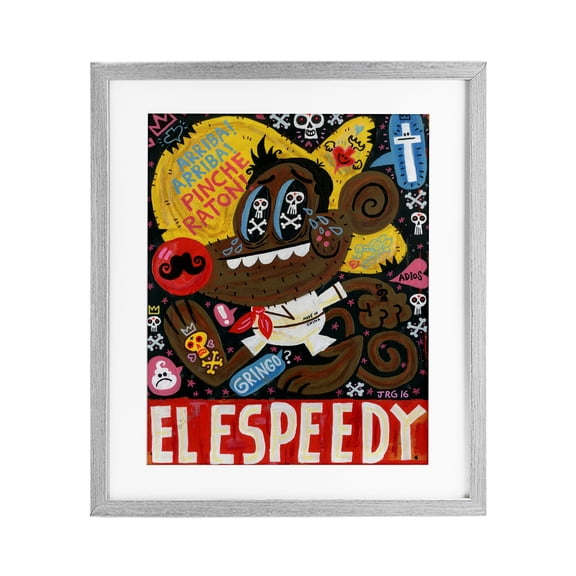 El Speedy Culture Collage Gray Framed Print Under Glass, 13 x 16, Made In USA