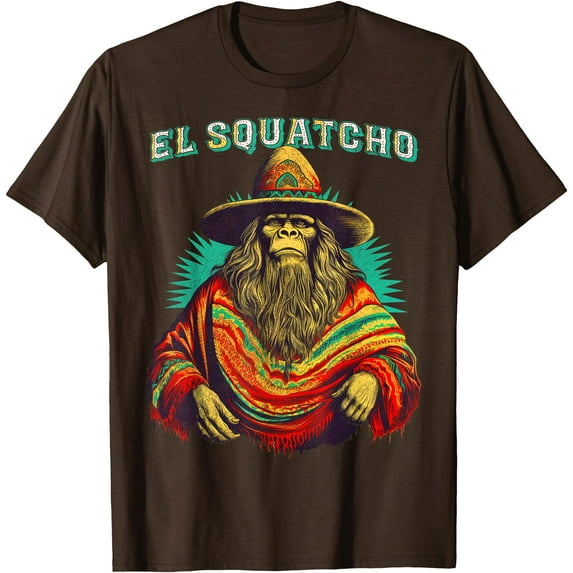 El Squatcho Poncho Western Bigfoot Funny Sasquatch Unisex T-Shirt for Men Women Kids Toddler,Dark Chocolate Color,Size 5XL