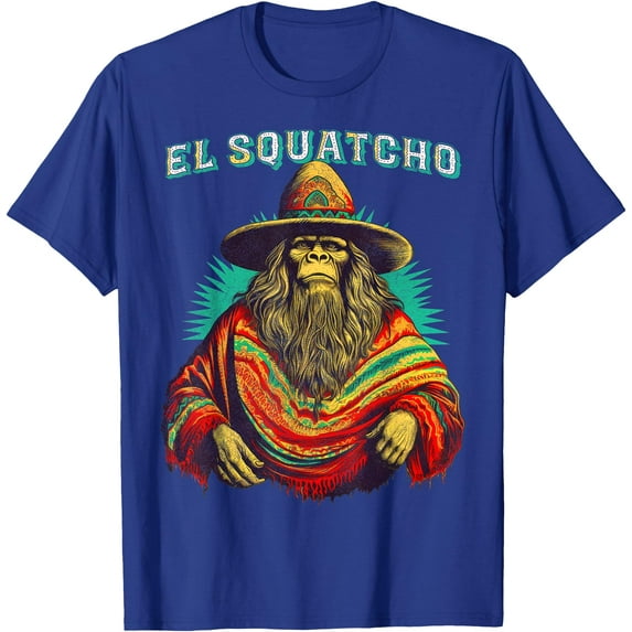 El Squatcho Poncho Western Bigfoot Funny Sasquatch Unisex T-Shirt for Men Women Kids Toddler,Royal Blue Color,Size 3XL