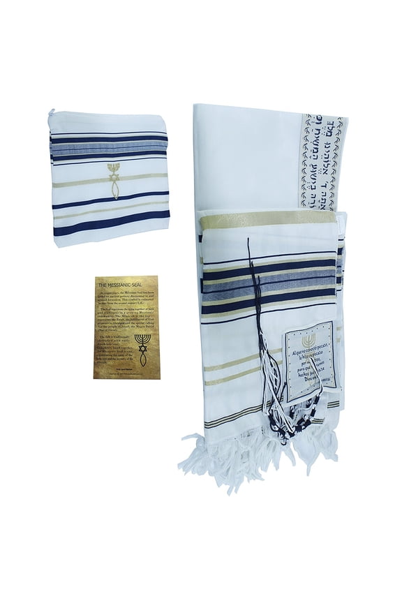 El Tallit con Kippah - Manto (Mantn) de oracin mesinico - Talit con versculos dela Biblia/esquinas espaolas72x22 Inches (Dark Blue Small)