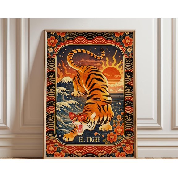 El Tigre Japanese Tiger Wall Art Print, Unframed Paper Poster 8x10in