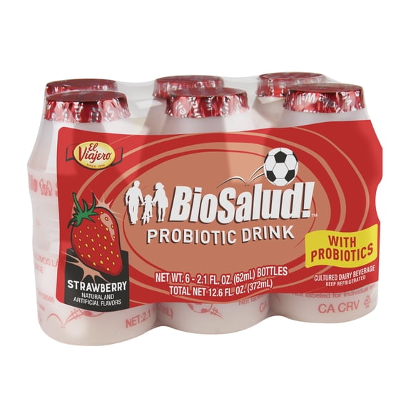 El Viajero BioSalud! Strawberry Cultured Dairy Beverage, 2.1 fl oz, 6 Count