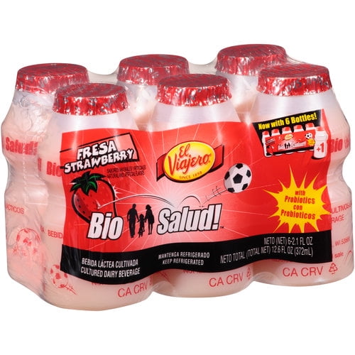 El Viajero Bio Salud Strawberry Cultured Dairy Beverage, 2.1 fl oz, 6 Ct