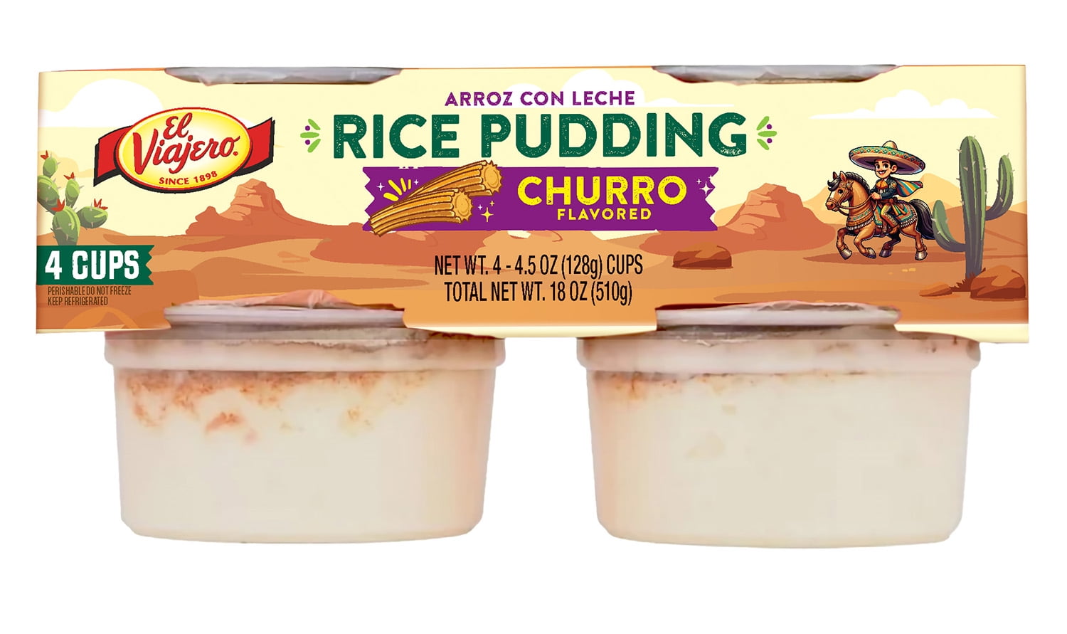 El Viajero Churro Rice Pudding, 4.5 oz, 4 Pack