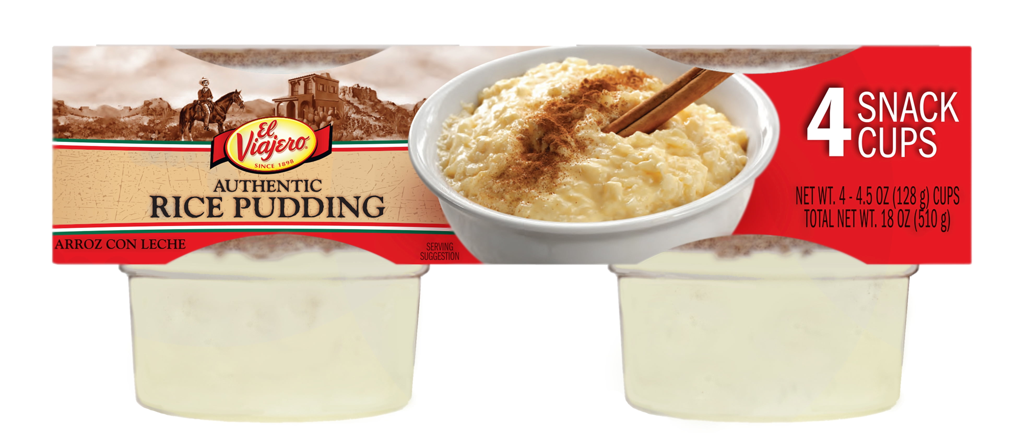 El Viajero Rice Pudding Snack Cup, 4.5 oz, 4 Count