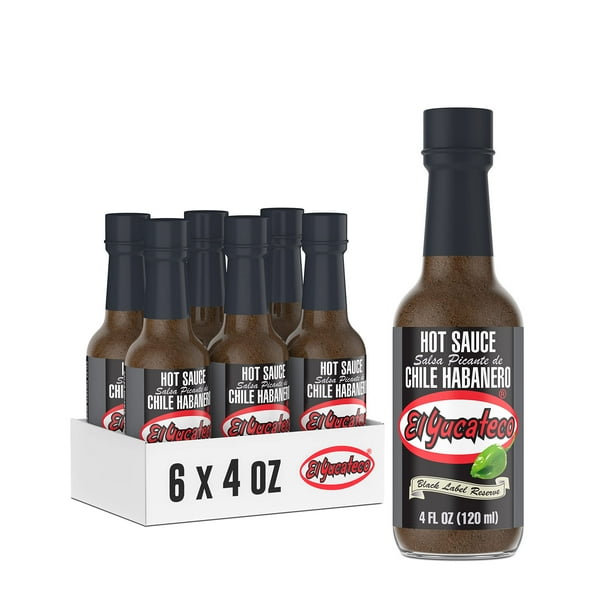 El Yucateco Black Label Reserve Habanero Sauce, 4 oz, 6 Pack, 5,000