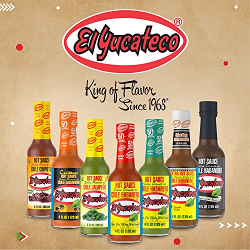 El Yucateco XXXtra Hot Habanero Sauce, 4 oz., 6 Pack,11,250 Average Scoville Units, Gluten Free