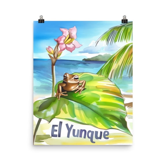 El Yunque Print, Puerto Rican Coqui Frog Art, Caribbean Tropical Rainforest Wall Decor, Exotic Wildlife Nature Artwork #3514, Unframed Poster Size 8x12