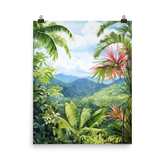 El Yunque Rainforest Print, Puerto Rico Wall Art, Caribbean Tropical Landscape Jungle Nature Decor, Exotic Island Artwork #3541, Stretched Canvas Size 16x24