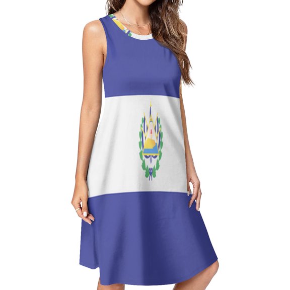 El salvador flags Spring Summer Dresses for Women Fashion T-shirt Dress Casual Sleeveless Loose Sundress with Pockets