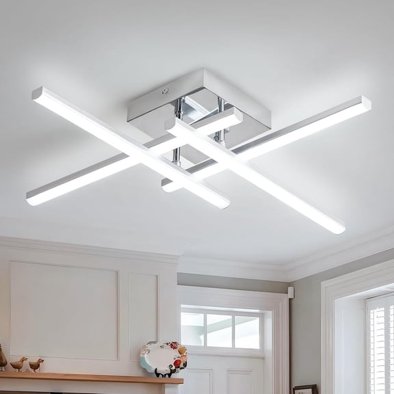 ElDISUNY Modem LED Ceiling Light, 24w Sputnik Ceiling Light Fixture, 6500K Cool White Flush Mount Ceiling Light Fixture for Bedroom Hallway Living Room Dining Room Coridor Kitchen(Sllver)