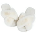thumbnail image 1 of ElElax Women's Cross Band Slippers, Plush Furry Soft House Slippers, Warm Cozy Open Toe Women Slippers, Comfy Indoor Outdoor Slip On Home Shoes Fuzzy Slippers, Beige, 1 of 7