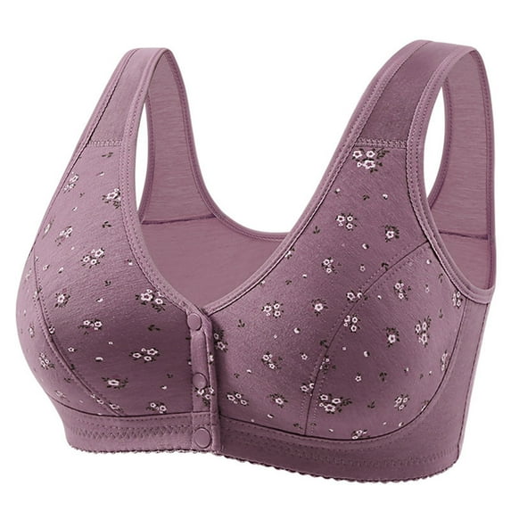Elabch Up to 50% off Daisy Bra for Women Plus Size Front Button Closure Bras Older Women No Underwire Easy Close Bra Soft Cup Sleep Bra Full Coverage Everyday Bras Purple XXL