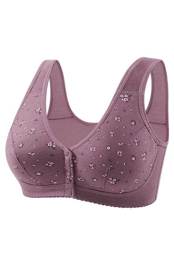 Up to 50% off Daisy Bra for Women Plus Size Front Button Closure Bras Older Women No Underwire Easy Close Bra Soft Cup Sleep Bra Full Coverage Everyday Bras Purple M