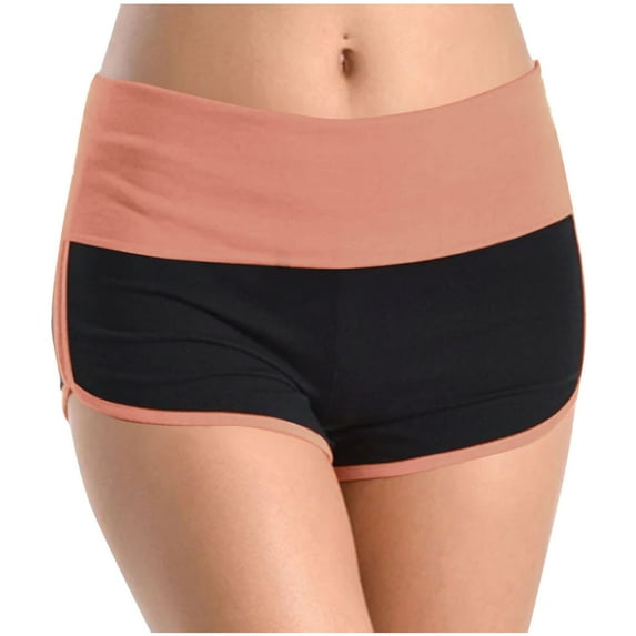 Elabch Athletic Shorts for Women, Plus Size Shorts Gym Running Shorts Patchwork Color Elastic Waist Tight High Rise Shorts Workout Gym Yoga Shorts Pink XL