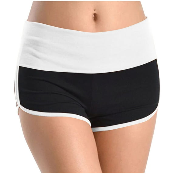 Elabch Athletic Shorts for Women, Plus Size Shorts Gym Running Shorts Patchwork Color Elastic Waist Tight High Rise Shorts Workout Gym Yoga Shorts White L