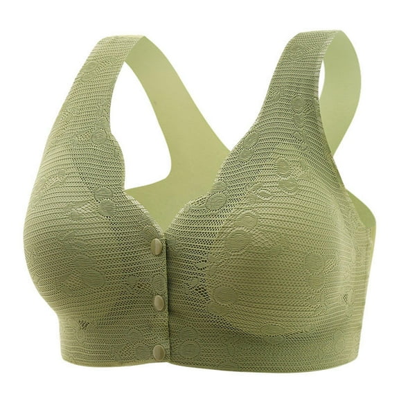 SROBPTY Daily Bras for Women No Underwire Plus Size Front Closure Comfort Senior Wireless Snap Closing Bra Front Button Bra, Front Closure Cotton Sports Bras for Women Green M