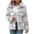 thumbnail image 1 of Elabch Fleece Jacket for Women Buffalo Plaid Shacket Jacket Zip Up Lapel Doubl Sided Fleece Long Sleeve Jacket Warm Fashion Plush Coats with Pockets White L, 1 of 8