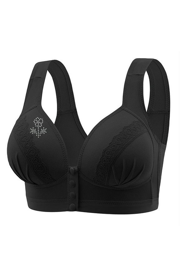Front Closure Bra Front Button Bra Full Coverage Comfortable Everyday Bras Plus Size Wireless Front Button Push Up Bras Lace Front Closure Bras Black 3XL