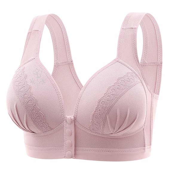 Elabch Front Closure Bra Front Button Bra Full Coverage Comfortable Everyday Bras Plus Size Wireless Front Button Push Up Bras Lace Front Closure Bras Pink XXL