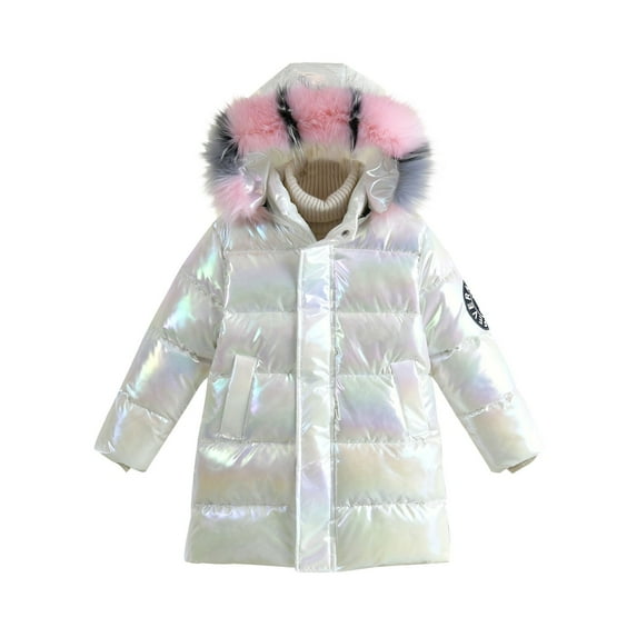Elabch Girls Puffer Jacket Metallic Shine Hooded Puffer Jacket Winter Cotton Lined Zip Thick Warm Quilted Puffer Jackets for Kids, Sizes 5-13Y